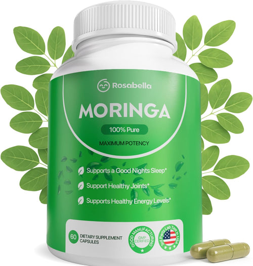 Rosabella Moringa Capsules -Pure MoringaPowder, Energy, Skin, lmmune & Gut HealthSuperfood, Rich in Antioxidants, EssentialVitamins & Amino Acids, Natural GreenSuperfood Supplement- 60 Count